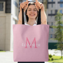 Rosa monogram modern namn initial tote