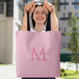 Rosa monogram modern namn initial tote tygkasse