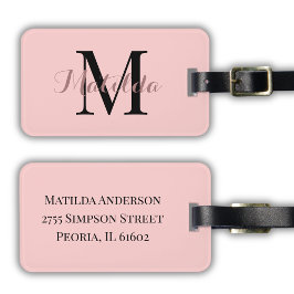 Rosa Monogram Namn Adress Girly Modern Bagagebricka