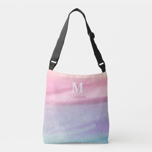 Rosa Monogram Namn Tote Bag Axelväska (Framsida)