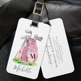 Rosa monogram namngolf bagagebricka