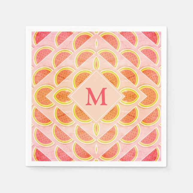 Rosa MONOGRAM Papper, modern SommarMELON,  Pappersservett (Framsidan)