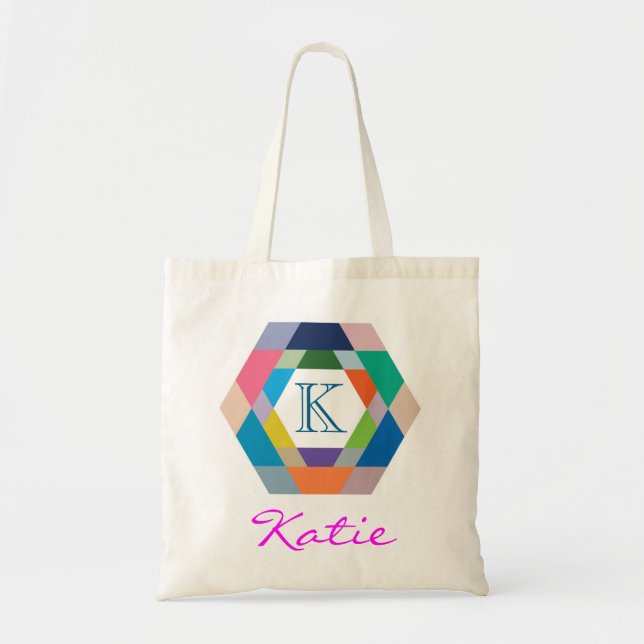 Rosa Monogram Personlig Hexagon Geometri Tygkasse (Framsidan)