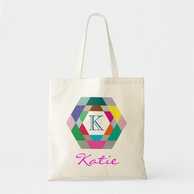 Rosa Monogram Personlig Hexagon Geometri Tygkasse (Framsidan)