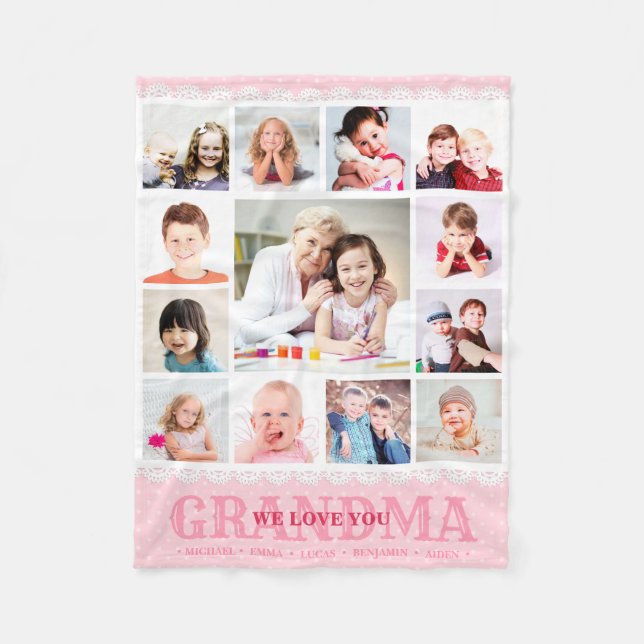 Rosa Monogram Photo Collage Fleece Blanket (Framsidan)