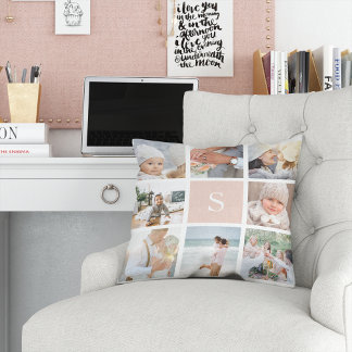  Rosa Monogram Photo Collage Kudde