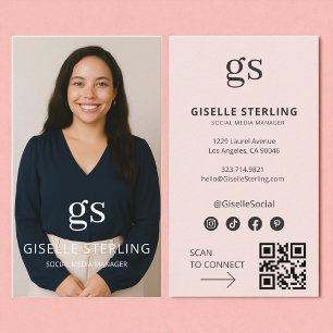 Rosa Monogram Photo Social Media QR-kod Visitkort