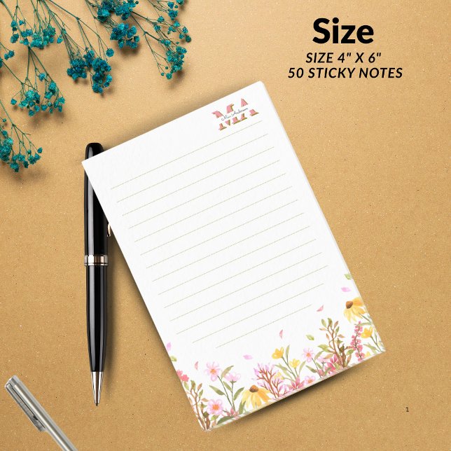 Rosa Monogram Post-it-lappar | Minimalistisk Chic Post-it Block (Monogram Blush Floral | Modern Minimalist Feminine Post-it Notes)
