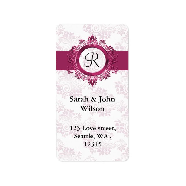 rosa monogram returadress adressetikett (Framsidan)
