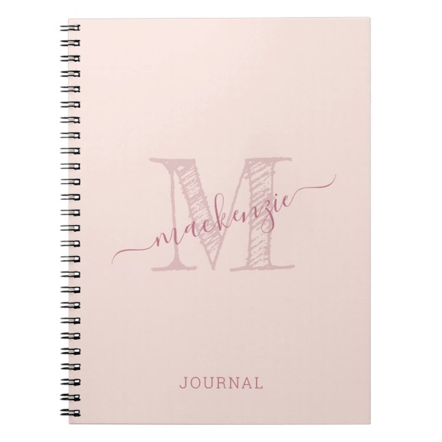 Rosa Monogram Rustic Chic Personlig Anteckningsbok (Framsidan)