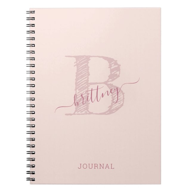 Rosa Monogram Rustic Chic Personlig Anteckningsbok (Framsidan)