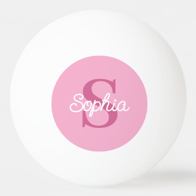 Rosa Monogram Script Namn Dam Pingisboll (Framsidan)