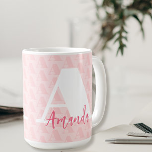 Rosa Monogram Shock rosa Script Namn White Kaffemugg