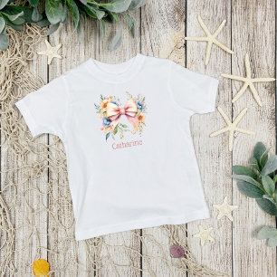 Rosa monogram slinga vattenfärg blommor t shirt
