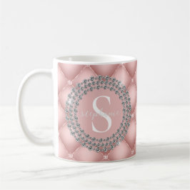 Rosa Monogram Sparkly Diamonds Tuftad Anpassnings Kaffemugg