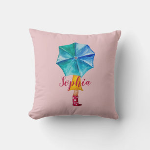 Rosa Monogram Umbrella Girl Watercolor Kudde