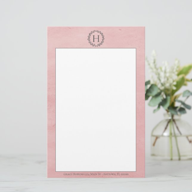 Rosa Monogram utandningsstation Brevpapper (Stående Fram)
