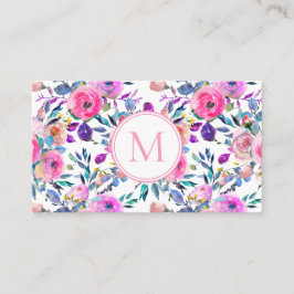 Rosa Monogram Watercolor Flowers Visitkort