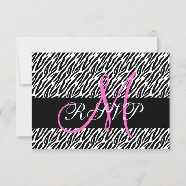 Rosa Monogram Zebra tryck Bröllop OSA Card Kort (Framsida)