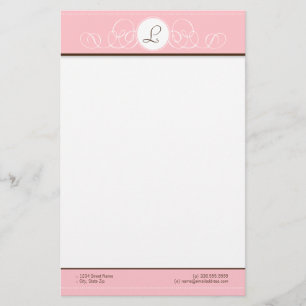 Rosa Monogrambrevpapper för rosor & för choklad Brevpapper