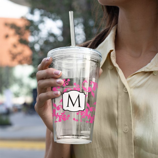 Rosa monogramdamast take away mugg (Skapare uppladdad)