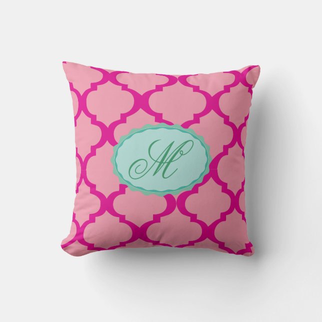 Rosa Monogramdekorativ kudde (Framsida)