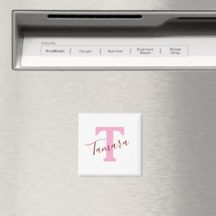 Rosa monogrammagnet Anpassat namn Magnet
