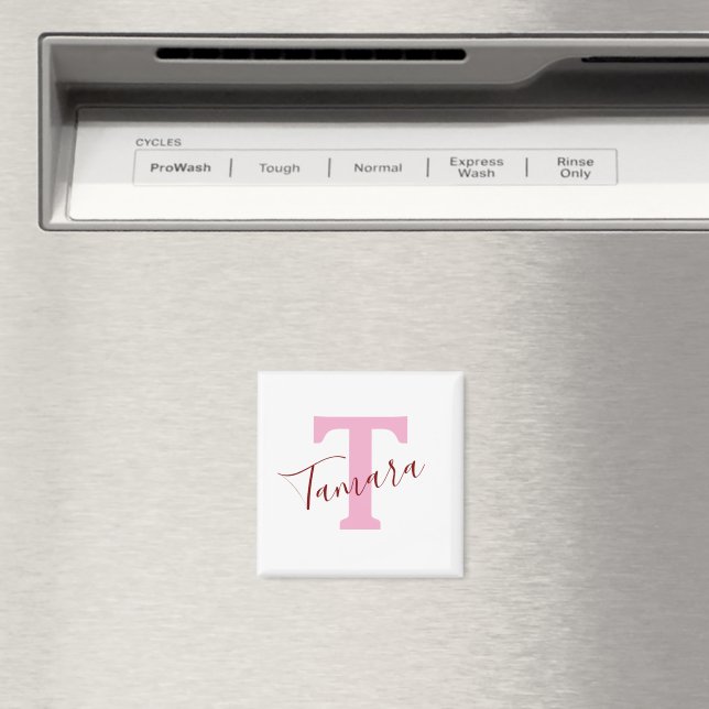 Rosa monogrammagnet | Anpassat namn Magnet (In Situ (Dishwasher))