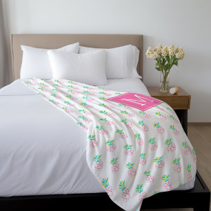 Rosa Monogrammed ananas Mönster Fleecefilt