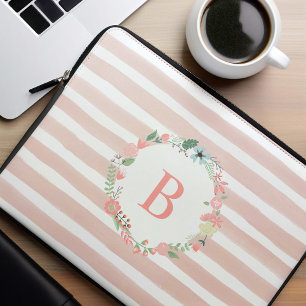 Rosa Monogrammed Blommigt Utandning Laptop Fodral