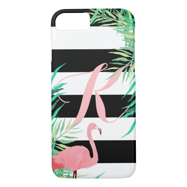 Rosa Monogrammed flamingo- & svartrandar Case-Mate iPhone Skal (Baksida)