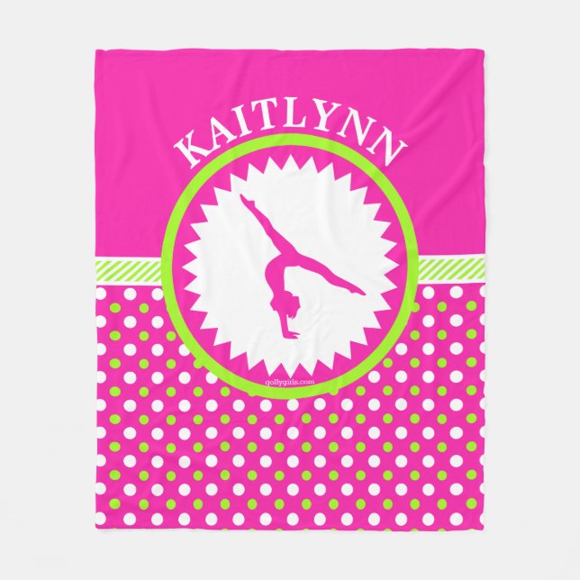 Rosa Monogrammed gymnastik och grön polka dots Fleecefilt (Framsidan)
