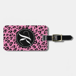 Rosa monogrammed märkre för leopardtryckbagage bagagebricka