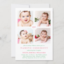 Rosa Monogrammed Photo Collage Naming Ceremony Julkort