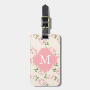 Rosa Monogrammed vintageromönster Bagagebricka