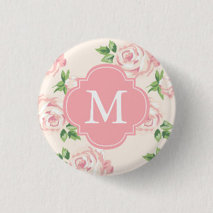 Rosa Monogrammed vintageromönster Knapp