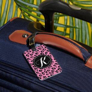 Rosa monogrammerad leopardtryck bagagetikett bagagebricka