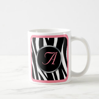 Rosa Monogrammugg för chic zebra tryck Kaffemugg