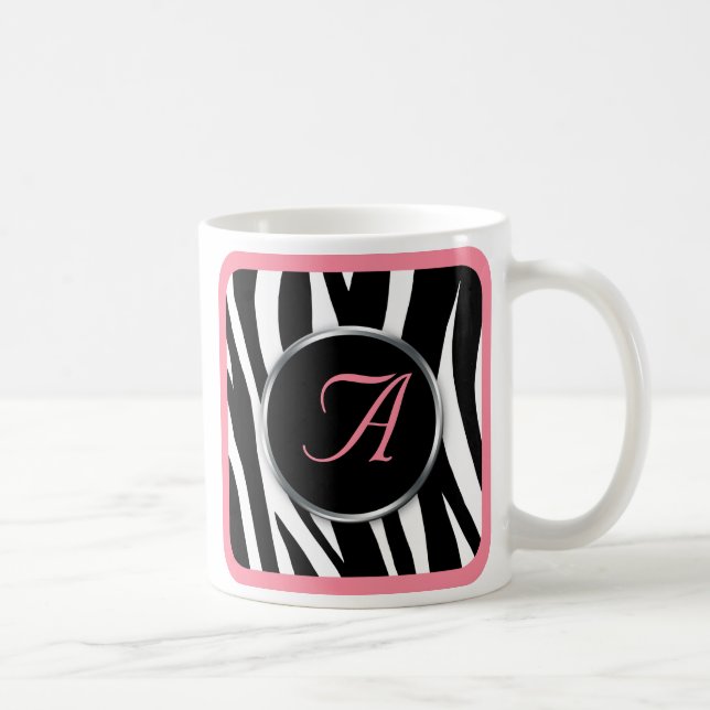 Rosa Monogrammugg för chic zebra tryck Kaffemugg (Höger)
