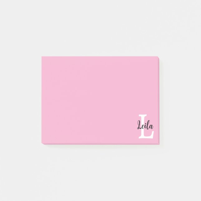 Rosa monogramnamnskrift Personlig design Post-it Block (Framsida)