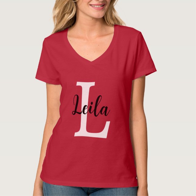 Rosa monogramnamnskrift Personlig design T Shirt (Framsida)