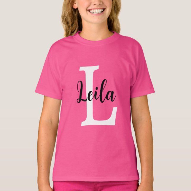 Rosa monogramnamnskrift Personlig design T Shirt (Framsida)