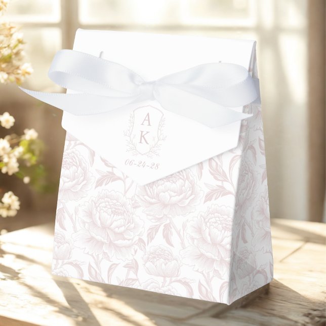 Rosa Monogramstämpel med Chinoiserie Peonier Presentaskar (Skapare uppladdad)