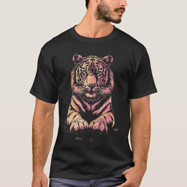 Rosa monokrom tiger t shirt (Framsida)
