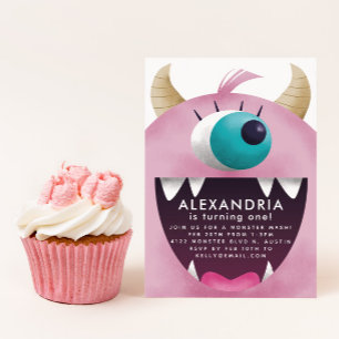 Rosa Monster Flick kalas Inbjudningar
