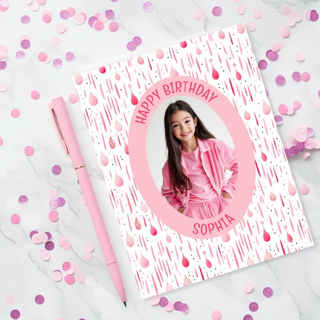 Rosa Mönster Foto Kort (Soft Pink Pattern Birthday Photo Card)