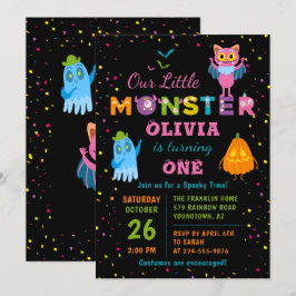 Rosa Monster Halloween Costume Födelsedagsfest Inbjudningar