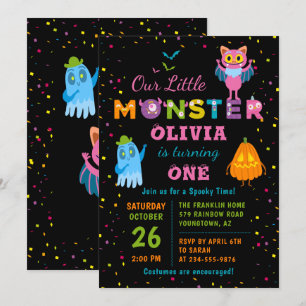 Rosa Monster Halloween Costume Födelsedagsfest Inbjudningar