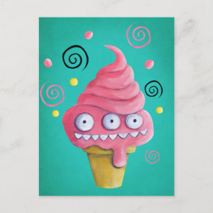 Rosa Monster Ice Cream Cone Vykort