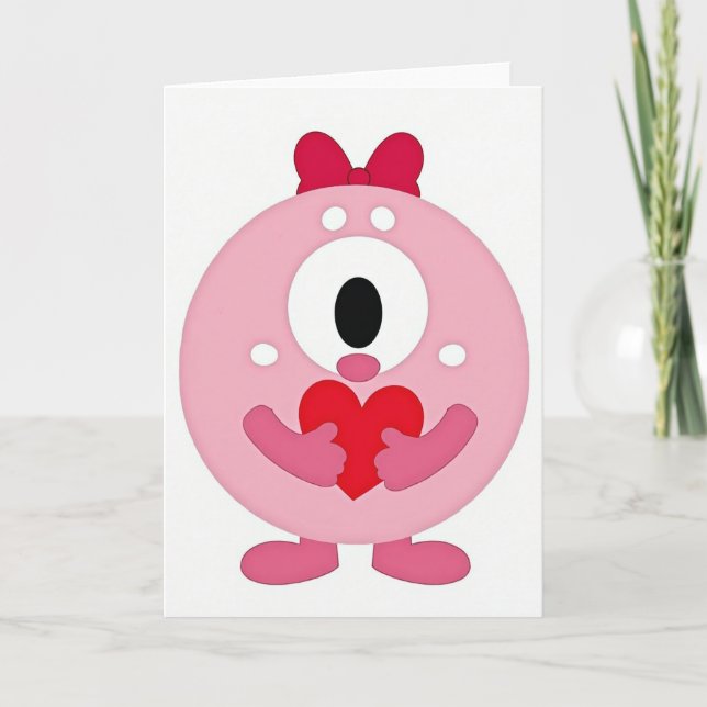 Rosa Monster Kärlek Hjärtkort Kort (Framsida)